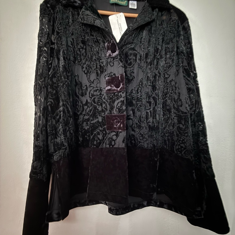 Vintage Harve Benard Black Velvet Paisley Long Sleeve Button Down Blouse NWT